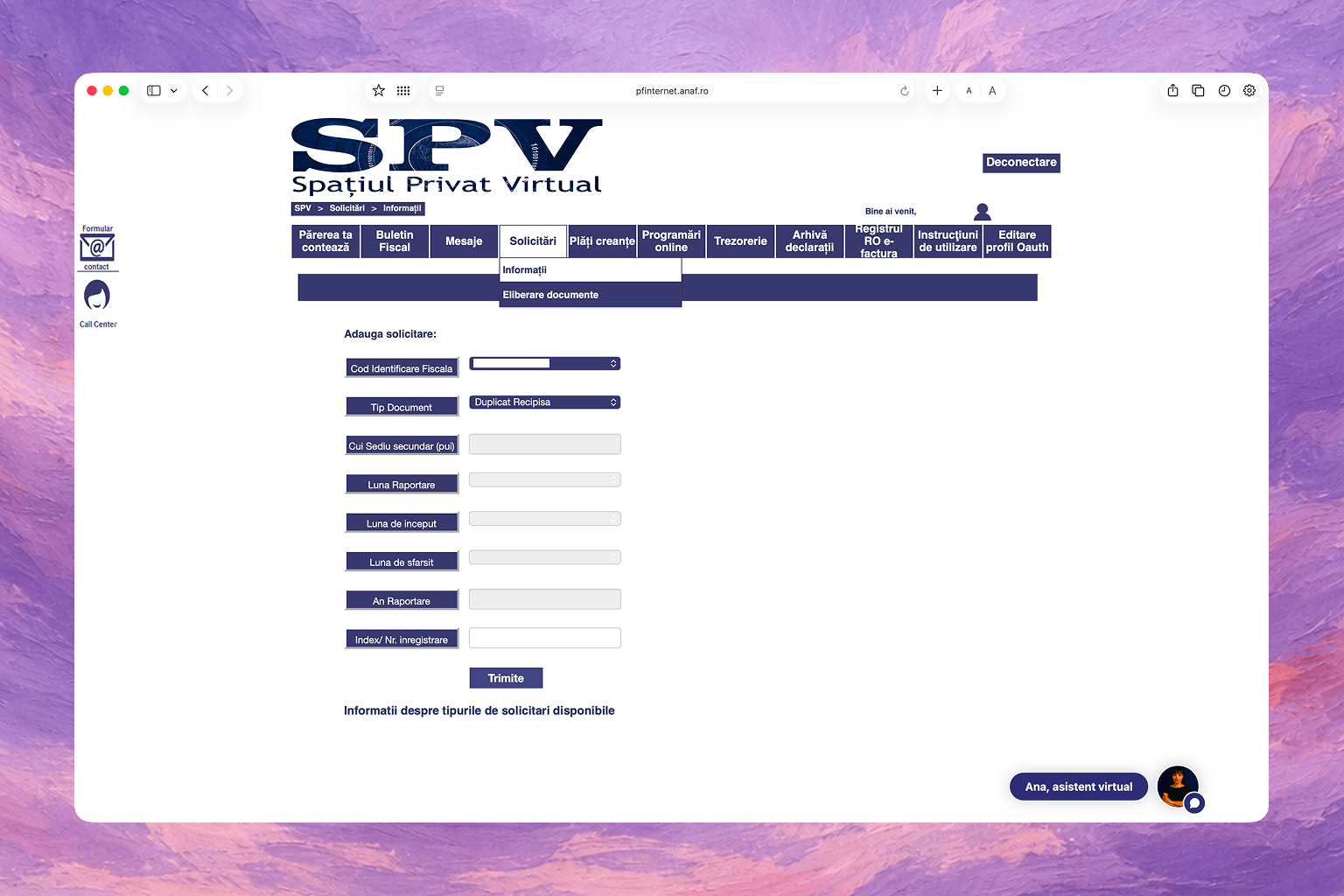 Depunerea Declarației Unice pe ANAF - Pasul 1