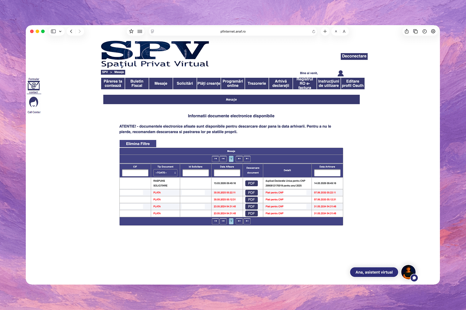 Depunerea Declarației Unice pe ANAF - Pasul 2